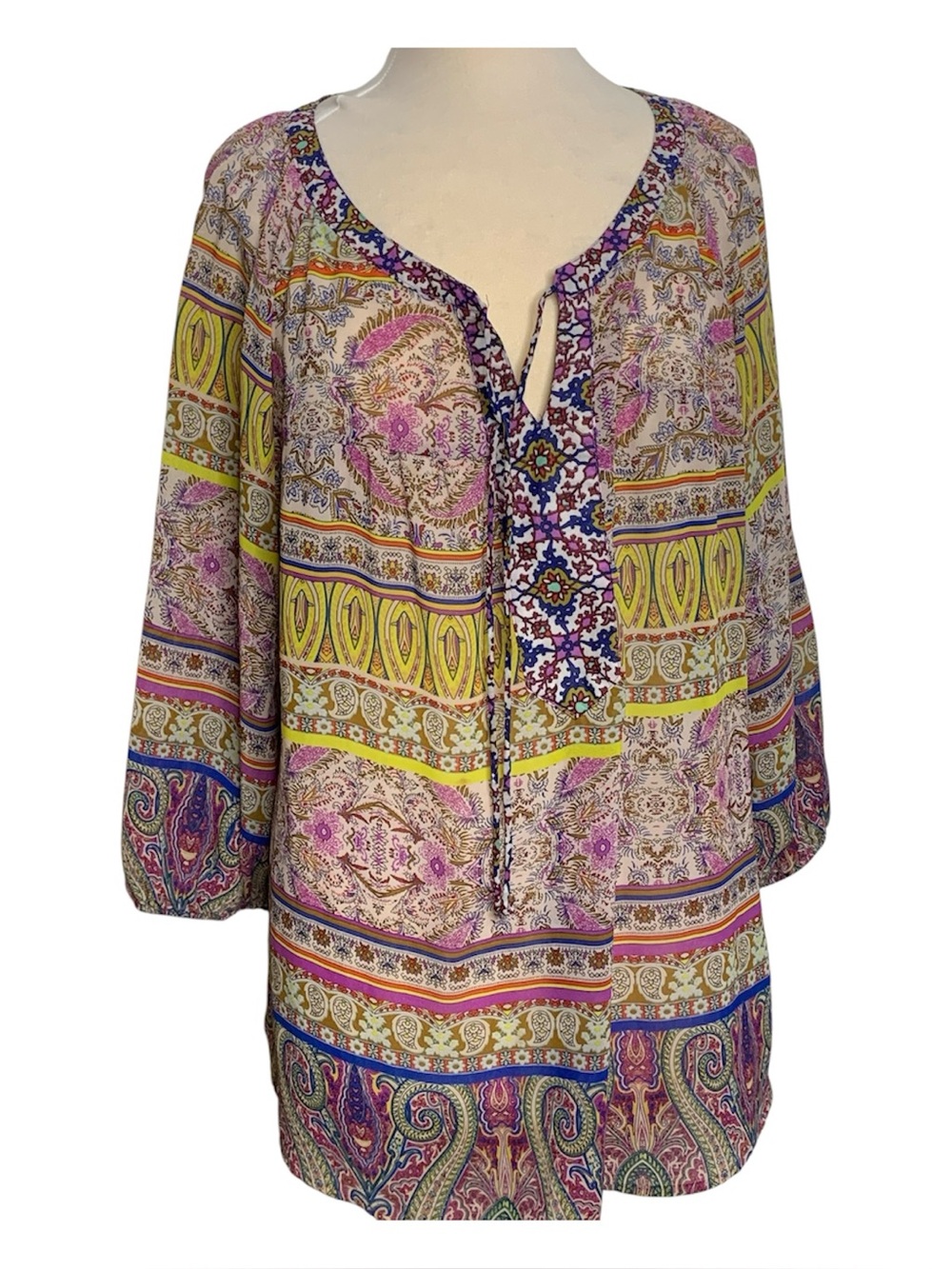 Figurroa & Flower Boho Floral Paisley Peasant lace back patchwork print top 2X